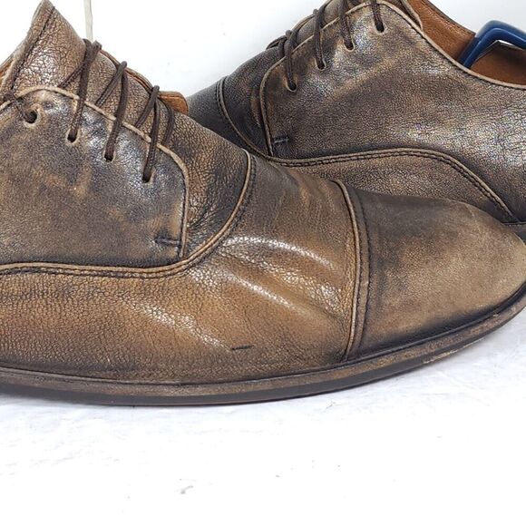 Frye Men's US11,5 Brown Distressed Leather Lace-Up Cap Toe Oxford Shoes - Picture 12 of 16